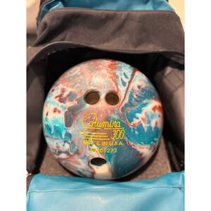 Columbia‎ 300 14 lb Bowling Ball Teal Red White Swirl with Carrying Bag USA